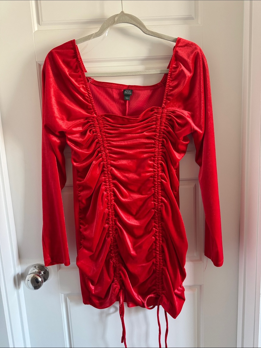 wild fable Red Ruched Long-Sleeve Dress